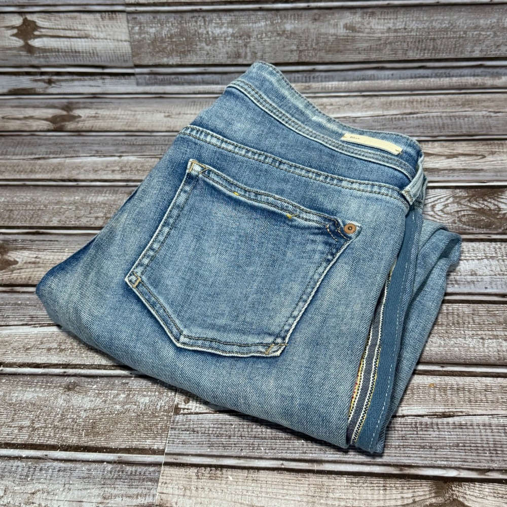 Pilcro and the Letterpress Jeans Womens 27 Blue Slim Boyfriend Distressed Stripe